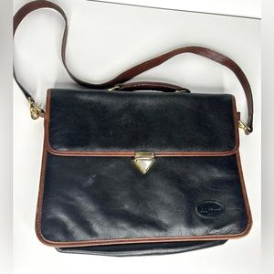 Vintage Mesace Black Brown Leather Briefcase Tote Bag Crossbody Messenger